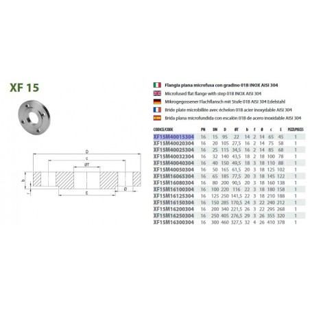 Flangia Piana Con Gradino 01B INOX AISI 304 PN16 40 Norma EN1092 1