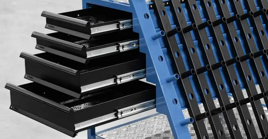 Dettaglio carrello portautensili L per accessori tavoli saldatura GPPH